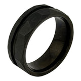 Hammered black Tungsten offset inlay channel ring core