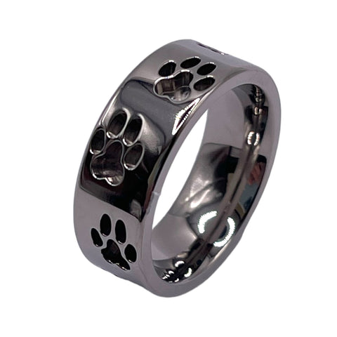 Paw print titanium inlay ring