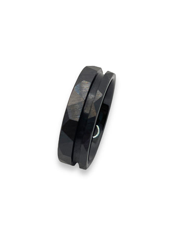 Offset hammered Black Ceramic inlay ring core