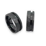 Offset hammered Black Ceramic inlay ring core