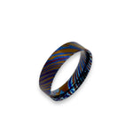 Titanium Damascus flat comfort ring core 6 mm 