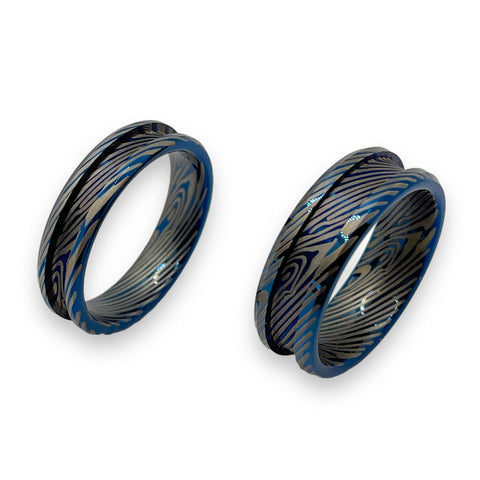 Blue tungsten Damascus patterned ring cores