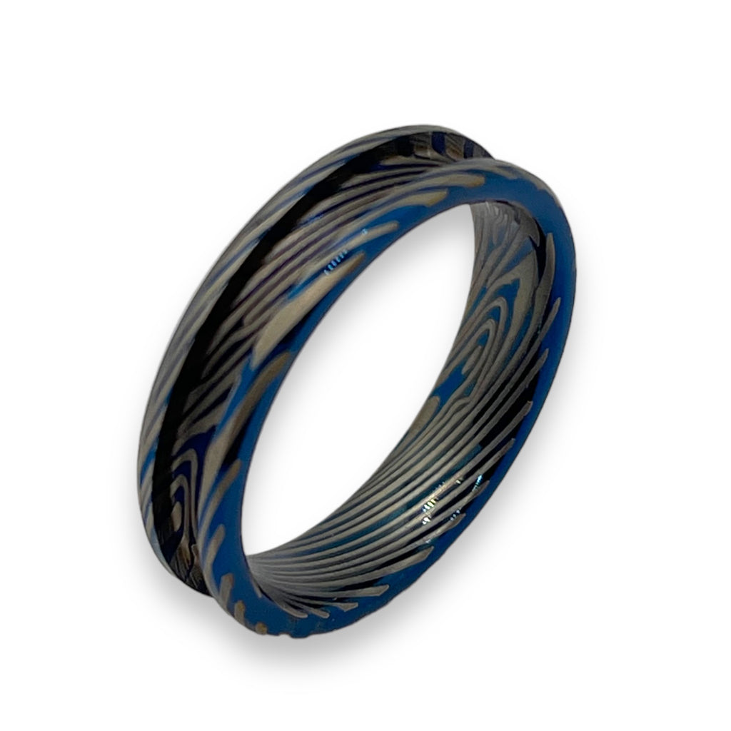 Blue Tungsten Damascus patterned ring core –