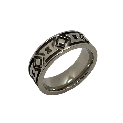 Native blanket pattern inlay channel titanium ring core