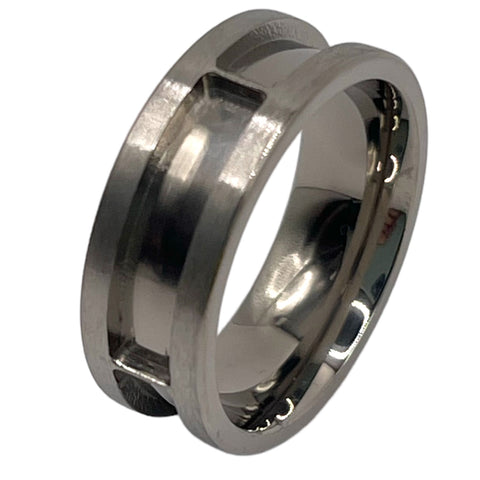Long rectangle inlay channels titanium ring core