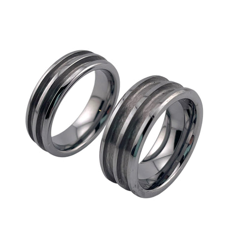 Tungsten double inlay channel ring core 6mm, 8mm total width options