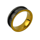 Hammered grey Tungsten top with yellow gold plated polished comfort fit channel ring core