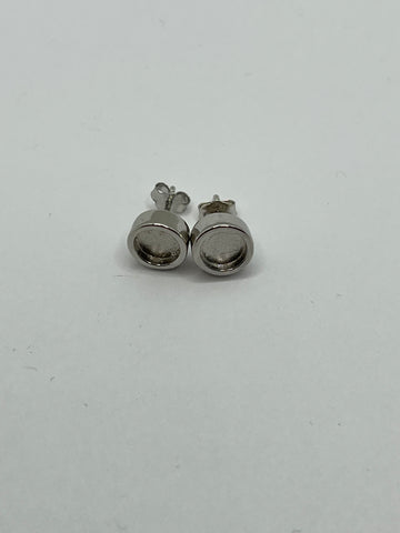 Cup inlay earring studs solid sterling silver with rhodium plating, 8mm, 10mm, 12mm diameters
